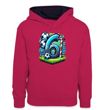 6 Jahre Alter Junge Fußball Geburtstag Shirt Idee - Teenager Kontrast-Hoodie - Pink/Navy - Vorne
