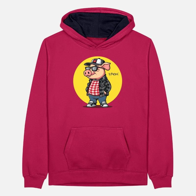 Cool Friday dans un style décontracté : Pig Sweat à capuche contrasté Ado