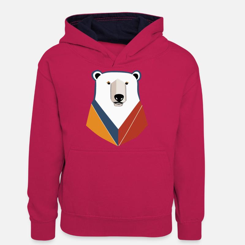 Ours blanc - Sweat à capuche contrasté Ado - rose/bleu marine