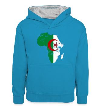 Pavillon Algérien Afrique - Sweat à capuche contrasté Ado - bleu paon/gris chiné - Devant