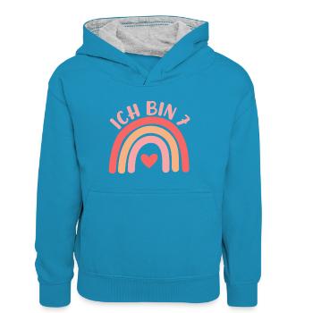 Ich bin 7 niedliche Regenbogen Design Junge Mädche - Teenager Contrast Hoodie - peacock blue/heather grey - Front