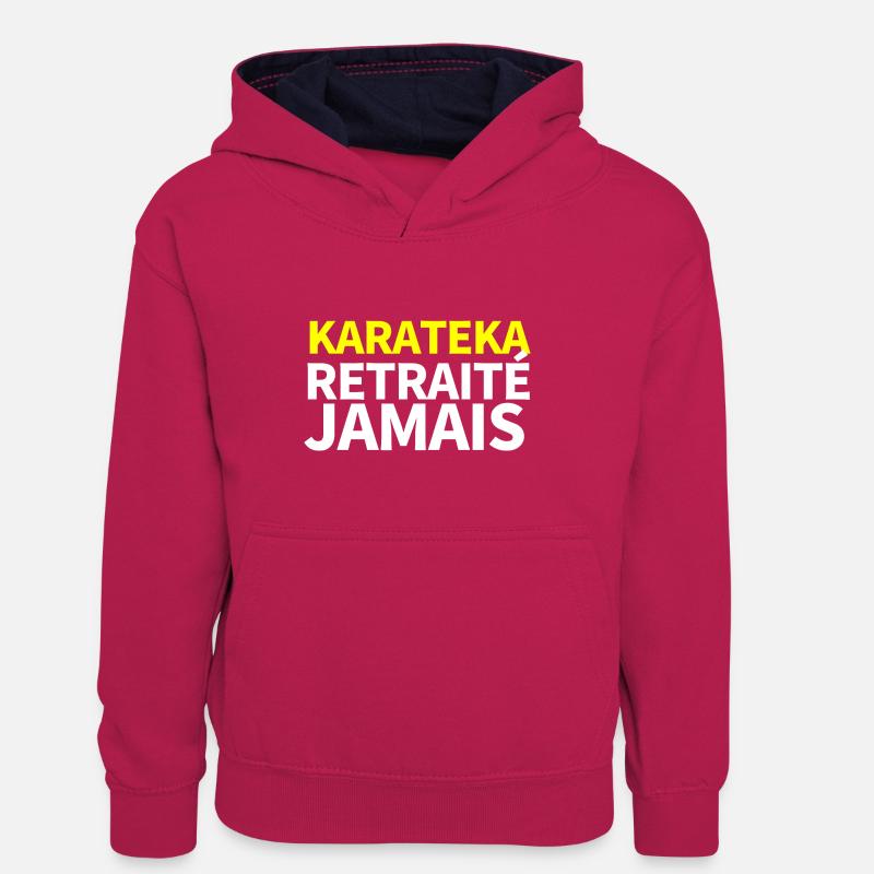 Karateka retraité - idee cadeau karate - Sweat à capuche contrasté Ado - rose/bleu marine