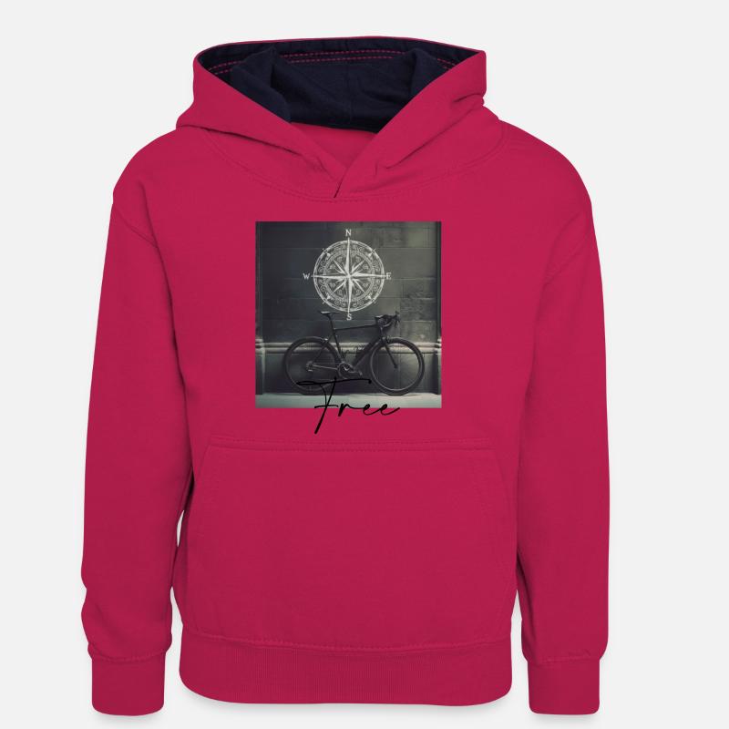 Vélo - Sweat à capuche contrasté Ado - rose/bleu marine