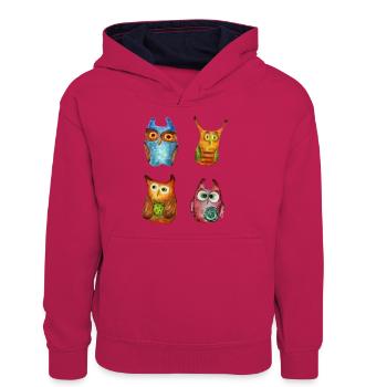 Eule Uhu Tier Waldtier Steinkauz Schleiereulen Fun - Teenager Kontrast-Hoodie - Pink/Navy - Vorne