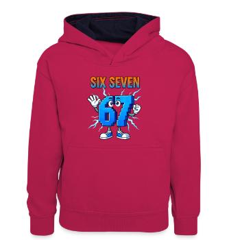 67 Gen Alpha Six Sieben Italienisch 6 7 Brainrot - Teenager Kontrast-Hoodie - Pink/Navy - Vorne