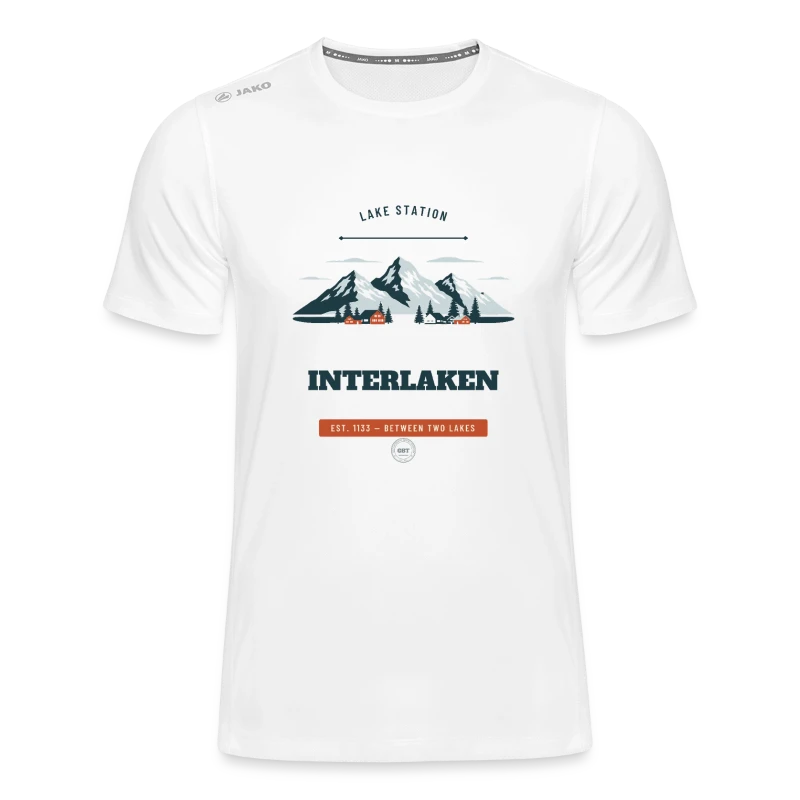 Interlaken badge on a jako men's t-shirt run 2.0