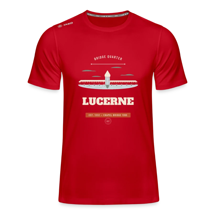 Lucerne badge on a jako men's t-shirt run 2.0, red
