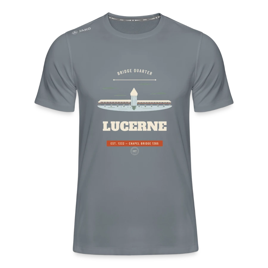 Lucerne badge on a jako men's t-shirt run 2.0, grey