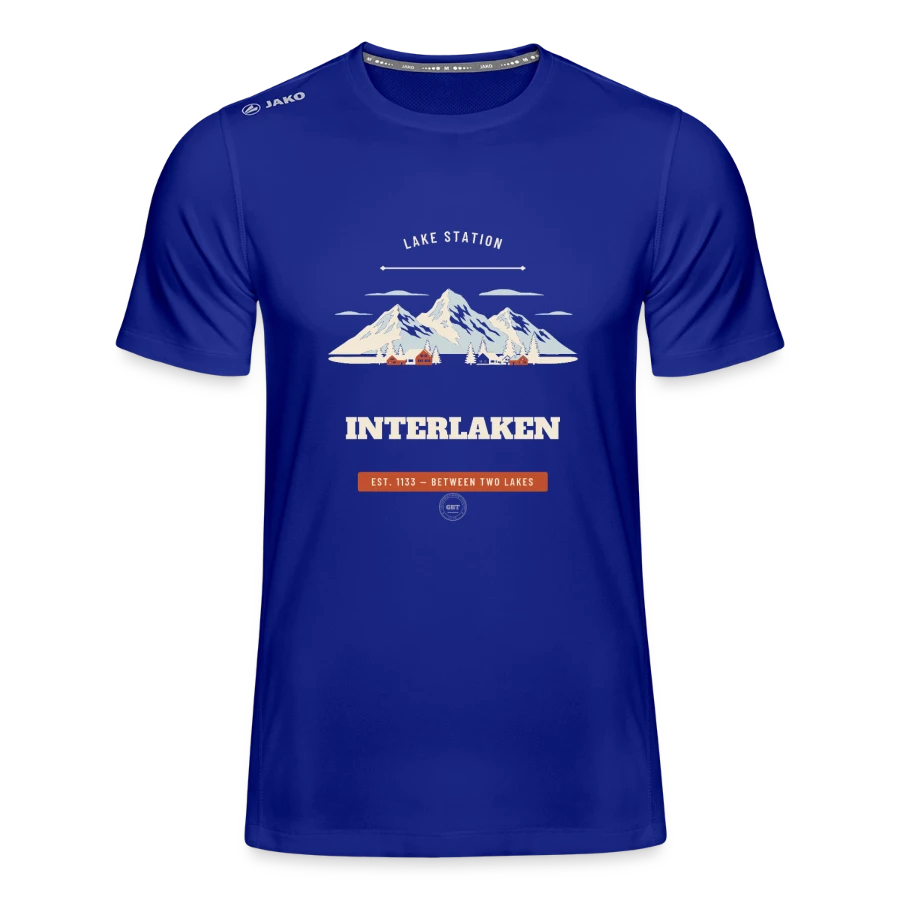 Interlaken badge on a jako men's t-shirt run 2.0, royal blue