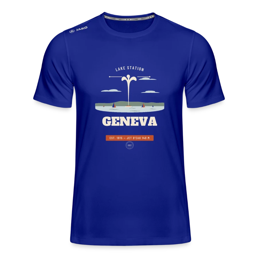 Geneva badge on a jako men's t-shirt run 2.0, royal blue