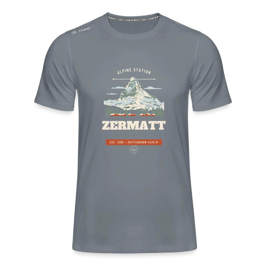 Zermatt badge on a jako men's t-shirt run 2.0, grey