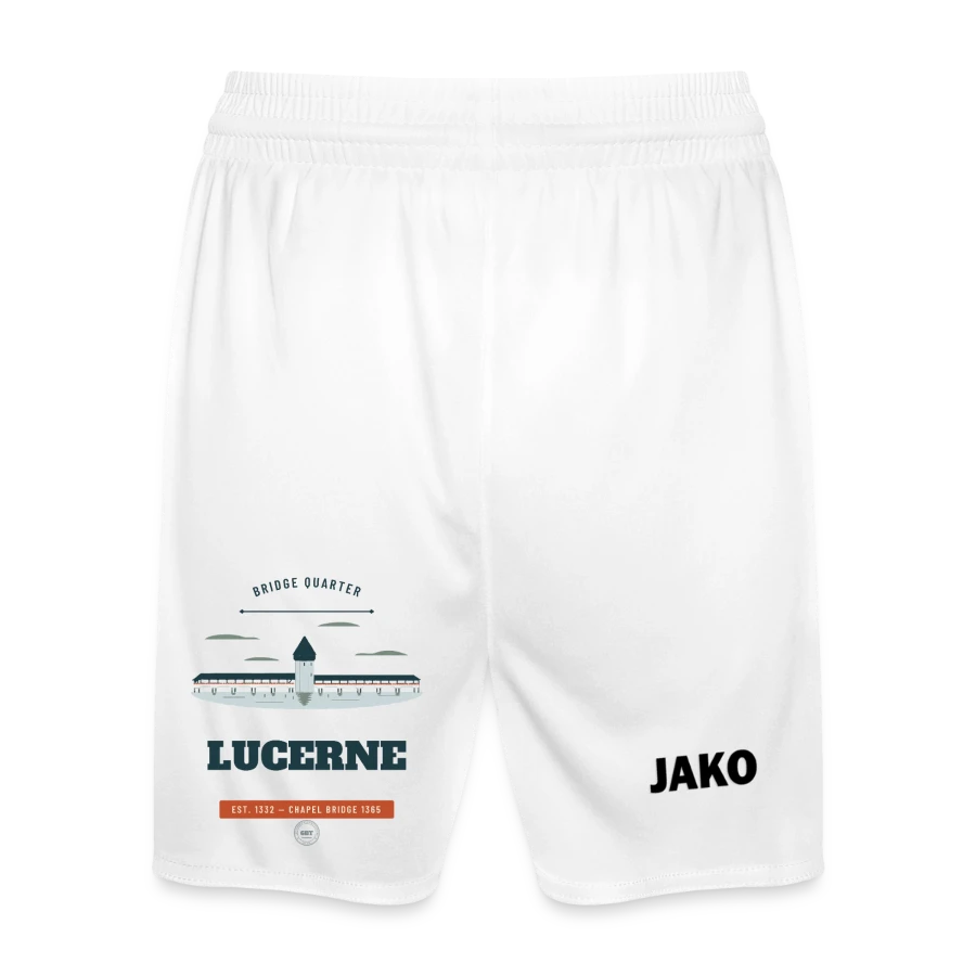 Lucerne badge on a jako kids' sports shorts manchester 2.0, white