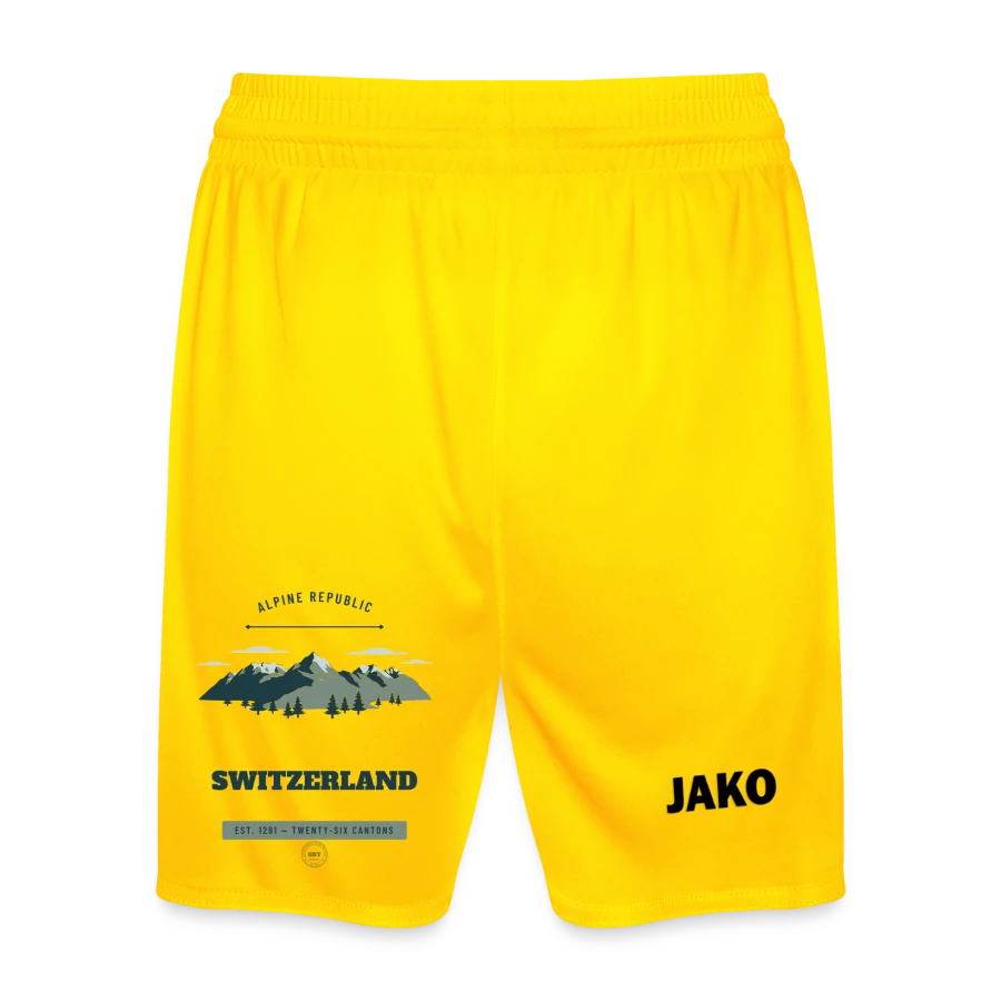 Switzerland badge on a jako kids' sports shorts manchester 2.0, yellow