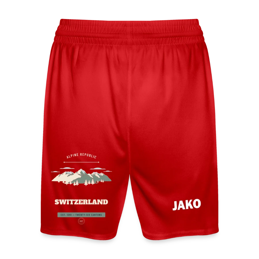 Switzerland badge on a jako kids' sports shorts manchester 2.0, red