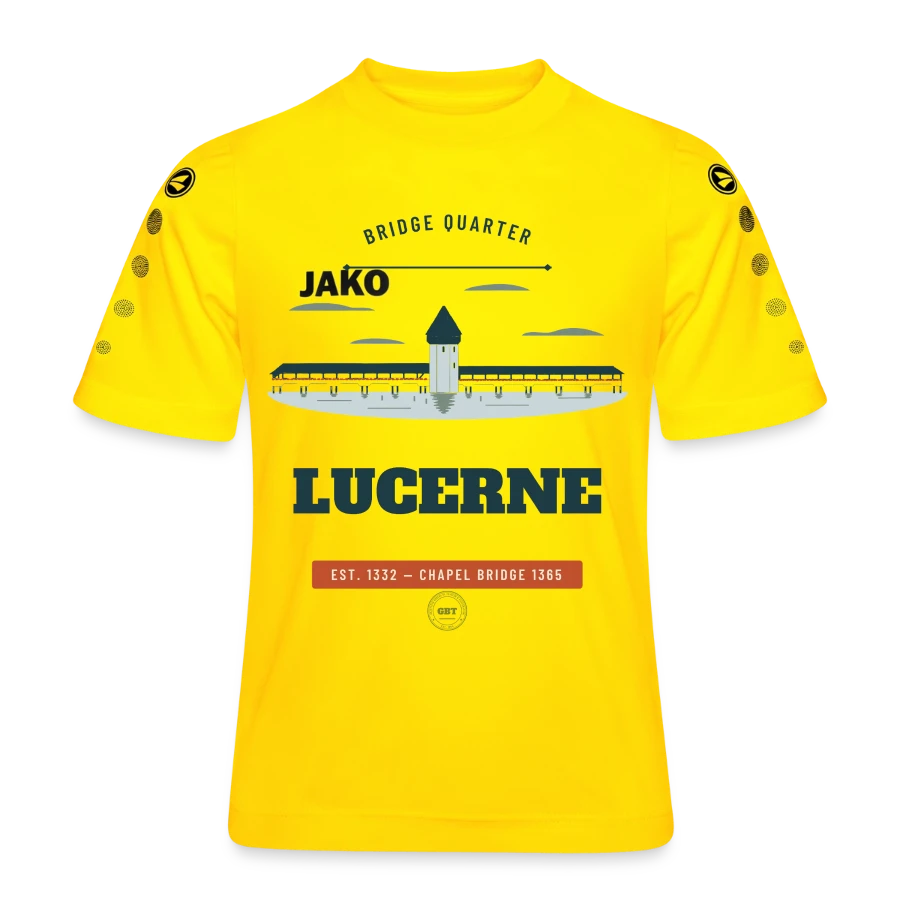 Lucerne badge on a jako kids' team jersey, yellow