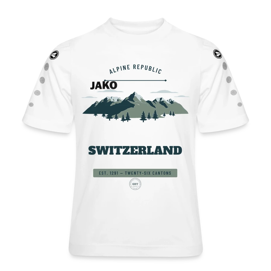 Switzerland badge on a jako kids' team jersey, white