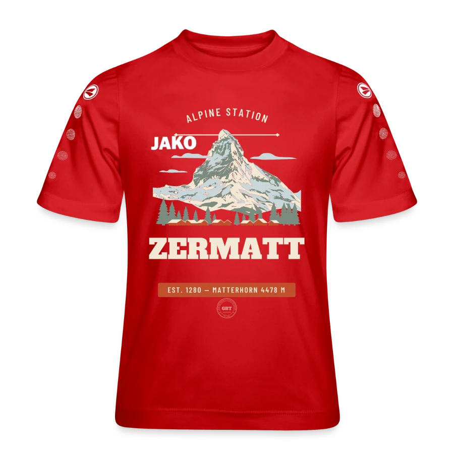 Zermatt badge on a jako kids' team jersey, red