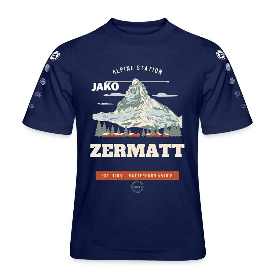 Zermatt badge on a jako kids' team jersey, marine