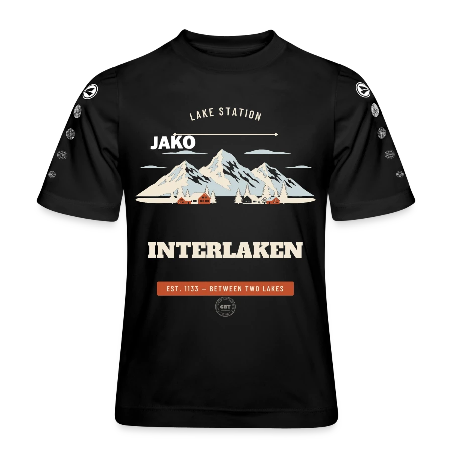 Interlaken badge on a jako kids' team jersey, black