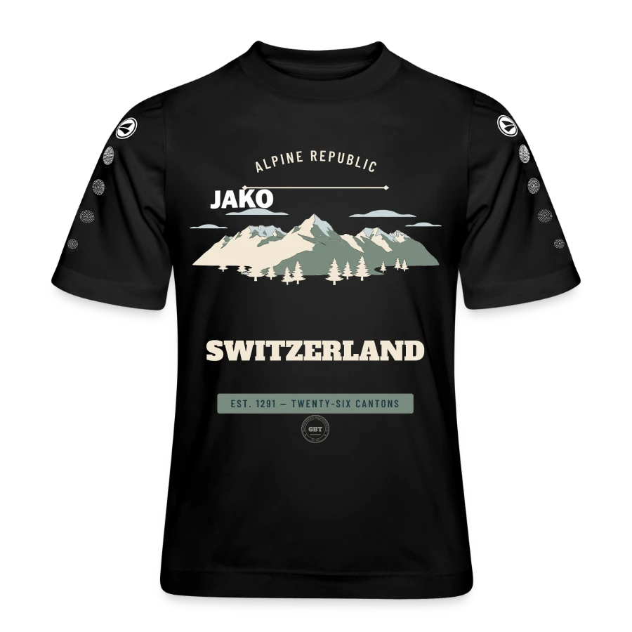 Switzerland badge on a jako kids' team jersey, black