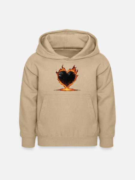 Schwarzes brennendes Herz - Kinder Hoodie - Sand