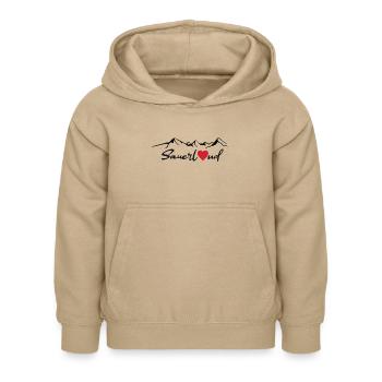 Autocollant Sauerland - Sweat à capuche Enfant - jaune sable - Devant - AI Model Kid Female (0cm)