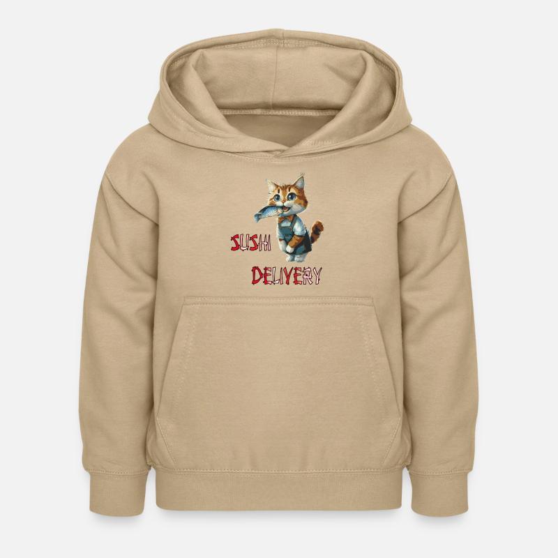 Chat avec du poisson dans la gueule - Sweat à capuche Enfant - jaune sable