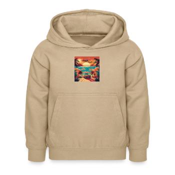 Vintage Beach Sunset with Red Car and Planes - Kids Hoodie - sand - Front - AI Model Kid Female (0cm)