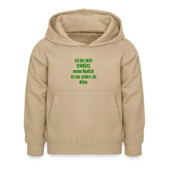 Ich bin nicht verrückt – meine Realität ist anders - Kinder Hoodie - Sand - Vorne - AI Model Kid Female (0cm)