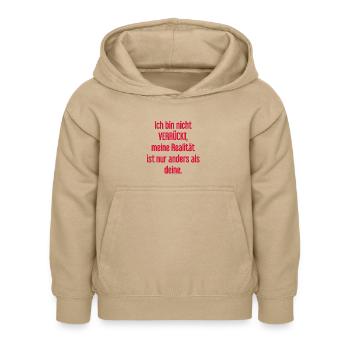 Ich bin nicht verrückt – meine Realität ist anders - Kinder Hoodie - Sand - Vorne - AI Model Kid Female (0cm)
