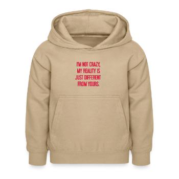 Ich bin nicht verrückt – meine Realität ist anders - Kinder Hoodie - Sand - Vorne - AI Model Kid Female (0cm)