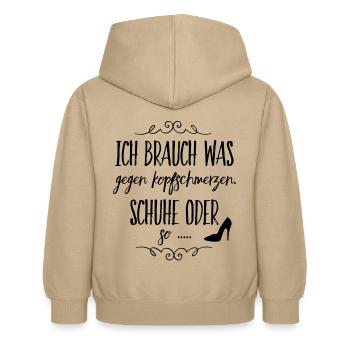 Schuhe gegen Kopfschmerzen - Kinder Hoodie - Sand - Hinten - AI Model Kid Female (0cm)