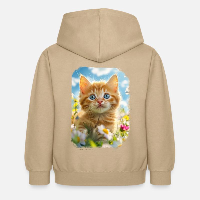 Magie des fleurs avec chaton rouge - Sweat à capuche Enfant - jaune sable