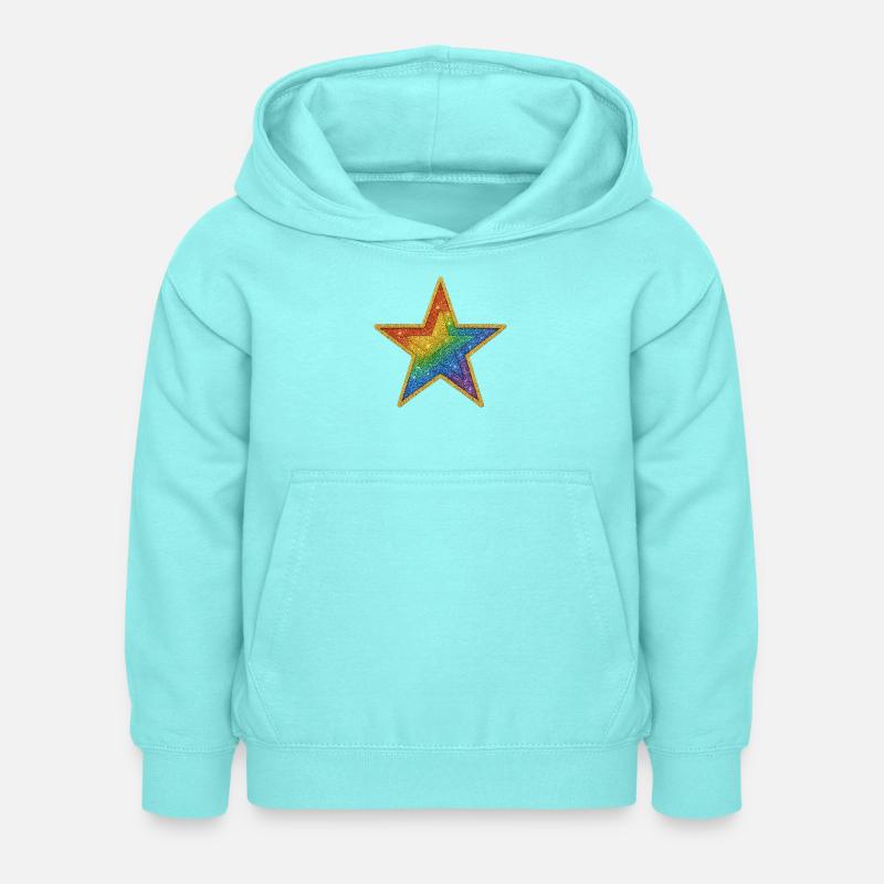 Regenbogen-Glitzer-Stern-Patch-Design - Kinder Hoodie - Pfefferminze