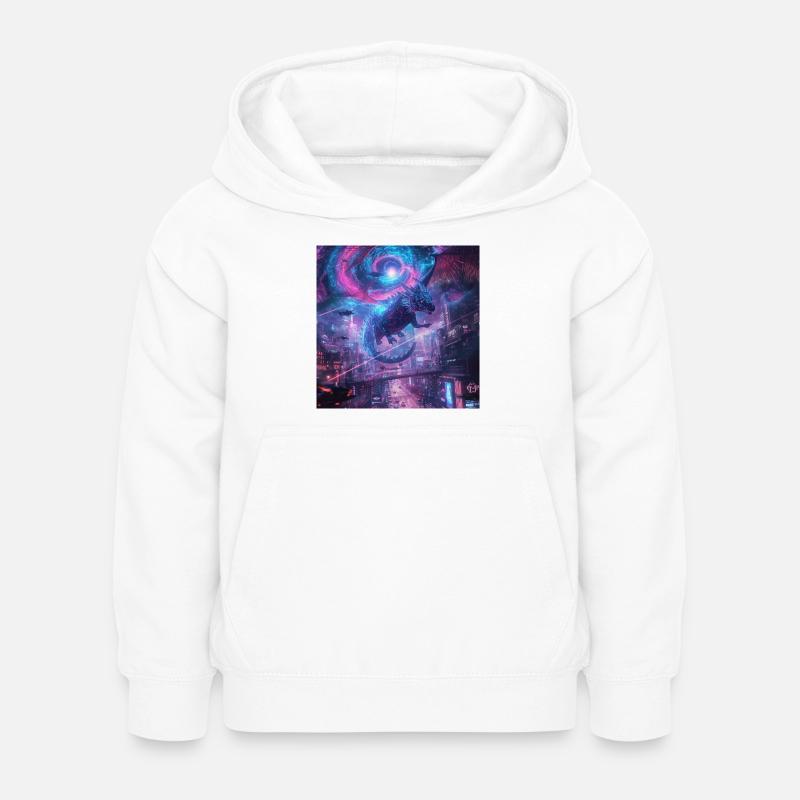 Dragon néon sur la mégapole - Sweat à capuche Enfant - blanc