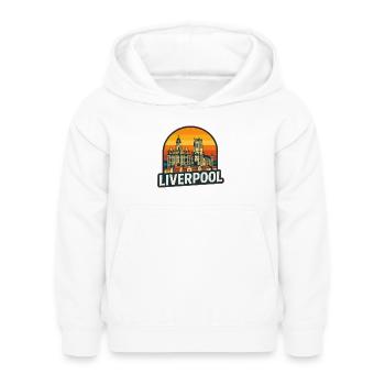 Vintage Liverpool Skyline Retro-Sonnenuntergangsdesign - Kinder Hoodie - Weiß - Vorne - AI Model Kid Female (0cm)