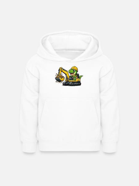 Süßer Dino Baggerfahrer - Kinder Hoodie - Weiß