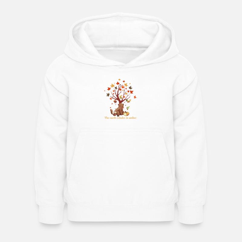 Waldtiere mit Herbstbaum und Spruch - Kinder Hoodie - Weiß