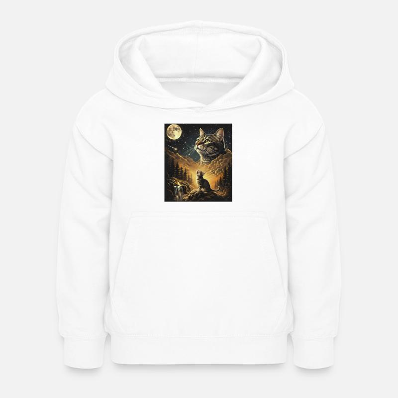 Le chat de la lune au-dessus de la forêt de nuages Le chat hurle à la lune - Sweat à capuche Enfant - blanc