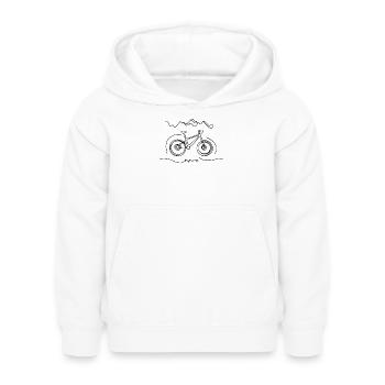 Minimalistische Berg- und Fahrrad-Line-Art - Kinder Hoodie - Weiß - Vorne - AI Model Kid Female (0cm)