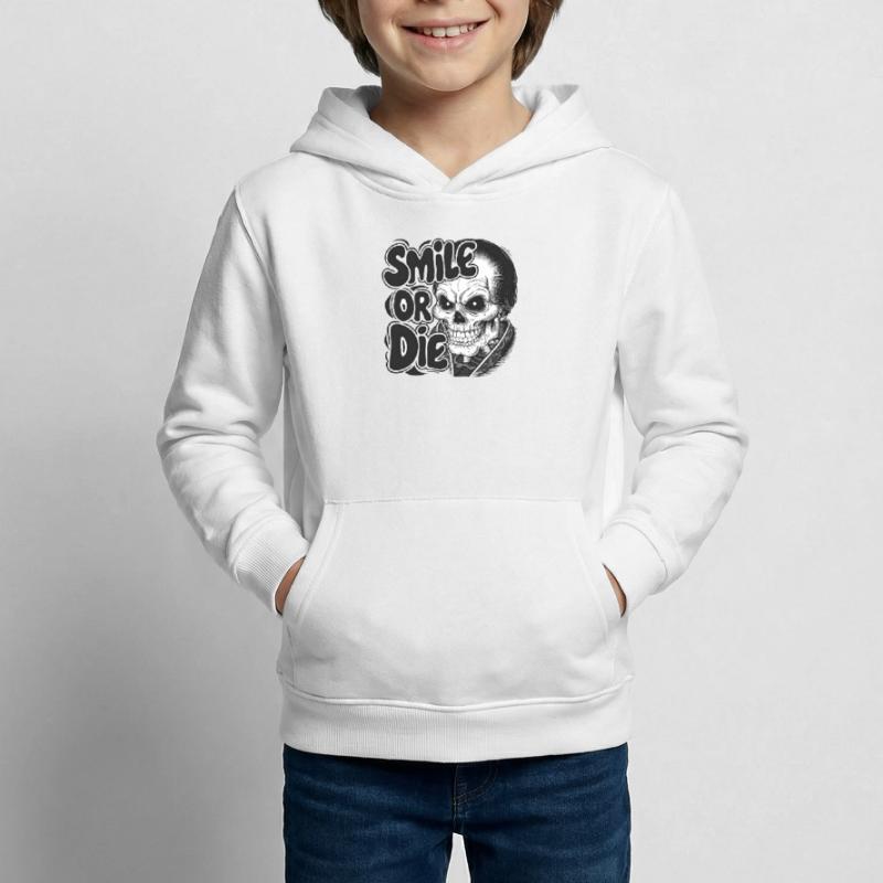 Vampirskelett mit Text Lächeln oder Sterben Kinder Hoodie