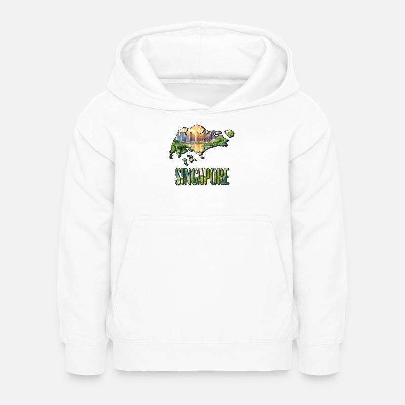 Carte à l’aquarelle Singapour - Sweat à capuche Enfant - blanc