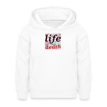 Vie et mort – L’art des mots entre le ciel et l’enfer - Sweat à capuche Enfant - blanc - Devant - AI Model Kid Female (0cm)