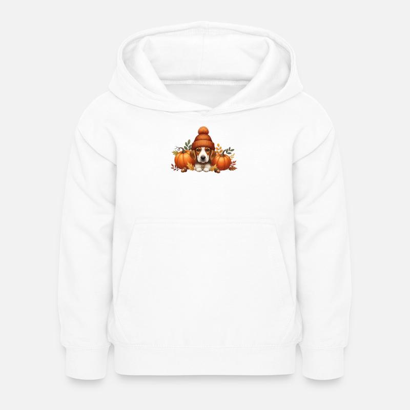 Chien Avec Citrouille Et Feuilles Conception D’automne - Sweat à capuche Enfant - blanc