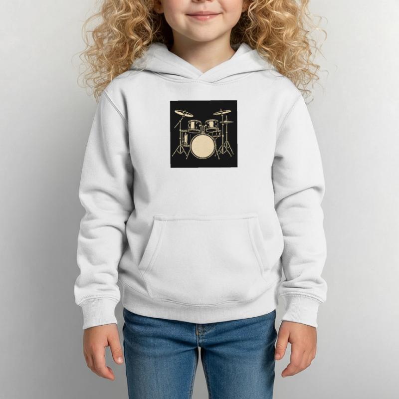 Black Silver Drumset Illustration Kids Hoodie
