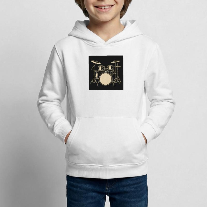 Black Silver Drumset Illustration Kids Hoodie