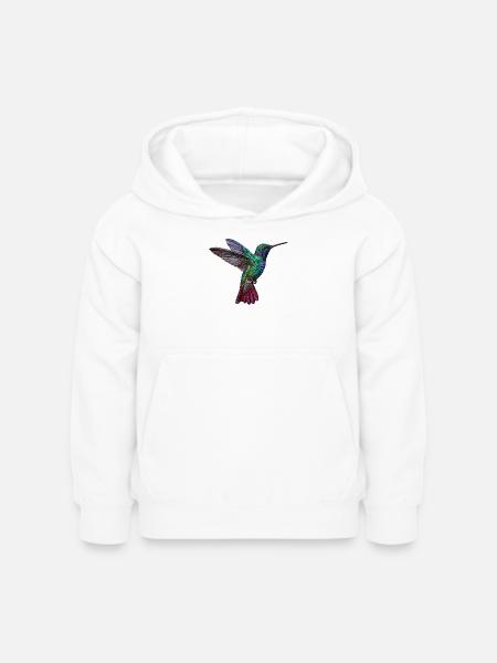 Kolibri im bestickten Look (gedruckt) - Kinder Hoodie - Weiß