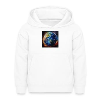 Erde im kosmischen Feuer - Kinder Hoodie - Weiß - Vorne - AI Model Kid Female (0cm)
