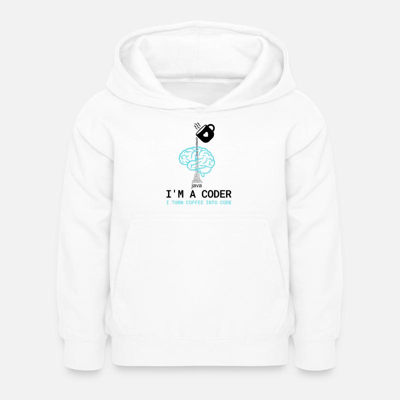 Coder T-Shirt: Coffee into Code – Nerdy Programmie - Kids Hoodie - white