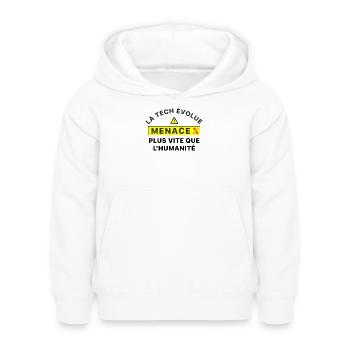 MenaceX_la_tech_evolue_plus_vite_que_l-humanite - Sweat à capuche Enfant - blanc - Devant - AI Model Kid Female (0cm)